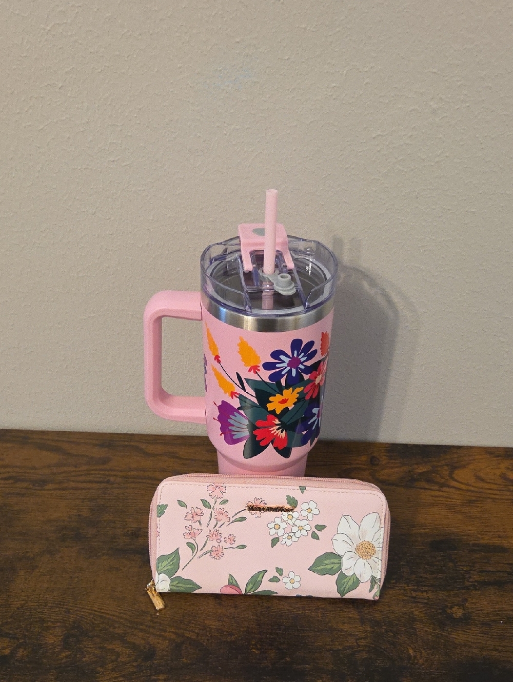 Montana West wallet &  Pink Floral Travel Mug  Set